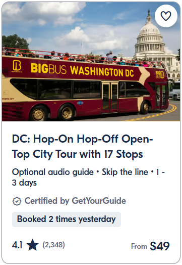 DC Hop-On Hop-Off Open-Top City Tour with 17 Stops