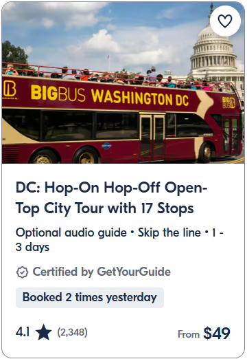 DC Hop-On Hop-Off Open-Top City Tour with 17 Stops