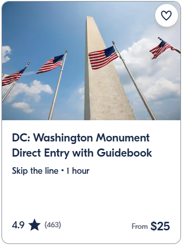 DC Washington Monument Direct Entry with Guidebook