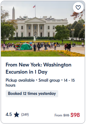 From New York Washington Excursion in 1 Day