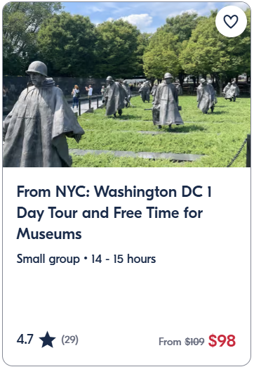 From NYC Washington DC 1 Day Tour and Free Time for Museums