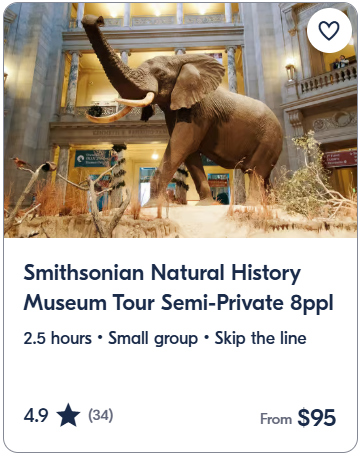 Smithsonian Natural History Museum Tour Semi-Private 8ppl