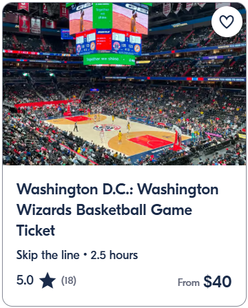 Washington D.C. Washington Wizards Basketball Game Ticket