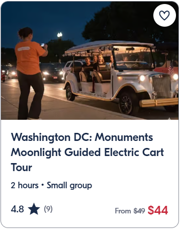 Washington DC Monuments Moonlight Guided Electric Cart Tour